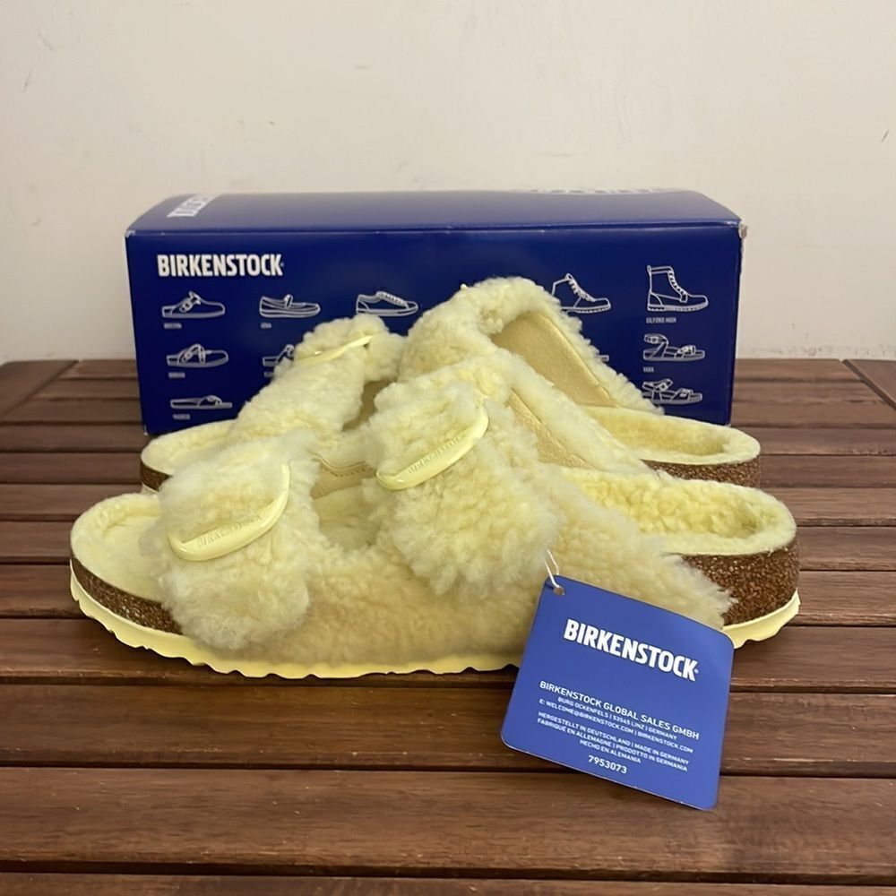 Birkenstock Arizona Big Buckle Shearling Sandals Yellow EU 39/US Women 8/UK 5.5 - Picture 6 of 12